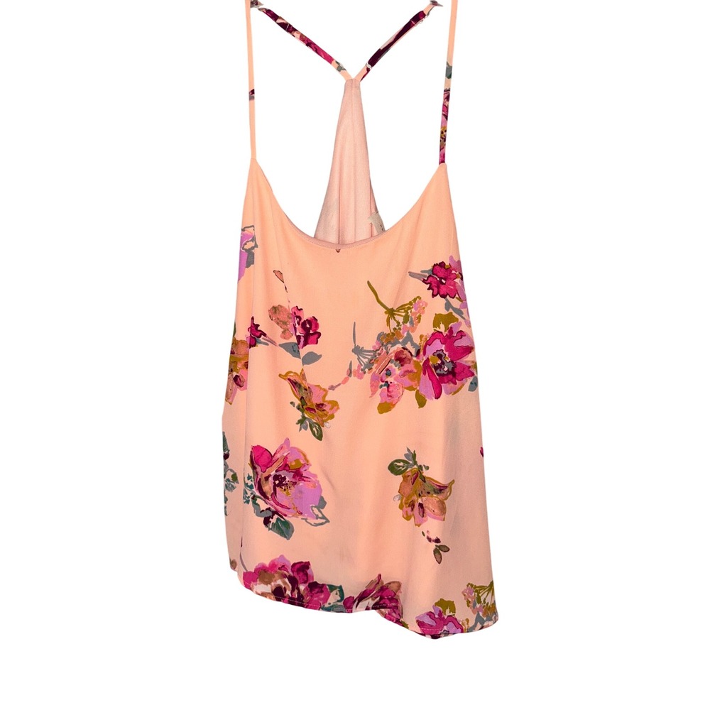 Women's Everly Peach Floral Adjustable Strap‎ Lined Flowy Tank size MD